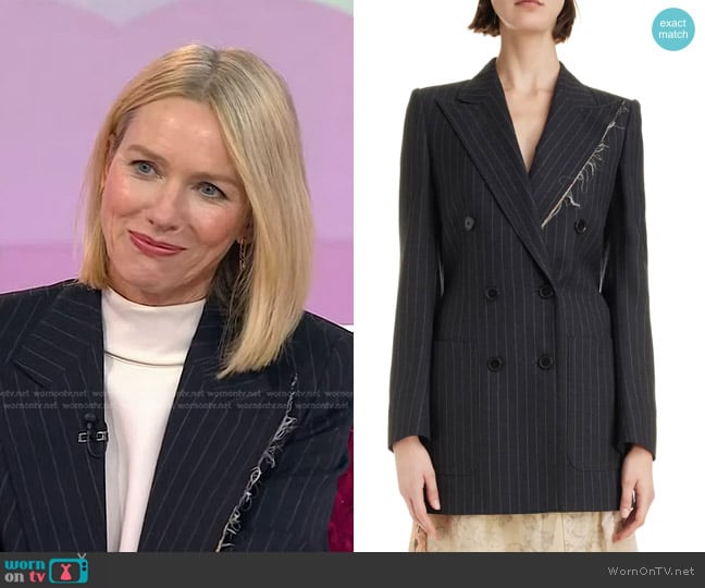 Dries Van Noten Bylee Pinstripe Wool Blend Jacket worn by Naomi Watts on Today