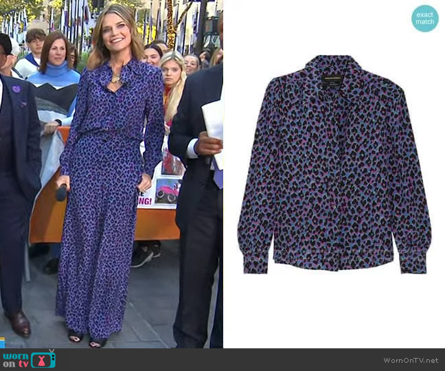 Vanessa Seward Elise Animal Print Silk Shirt worn by Savannah Guthrie on Today