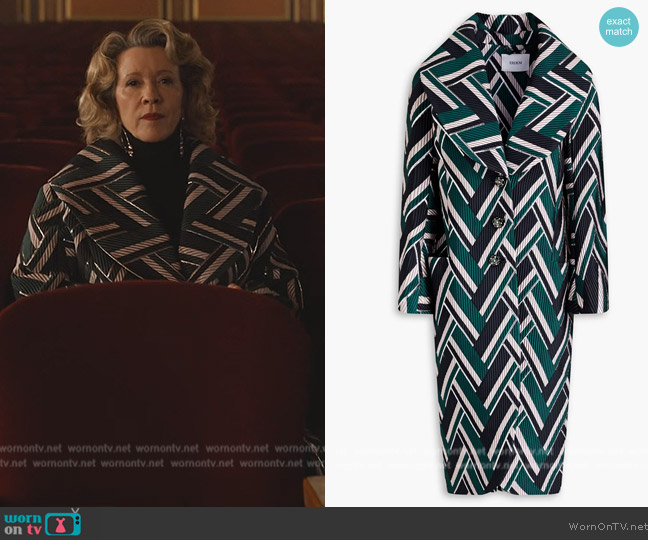 Donna’s zig-zag jacquard coat on Only Murders in the Building
