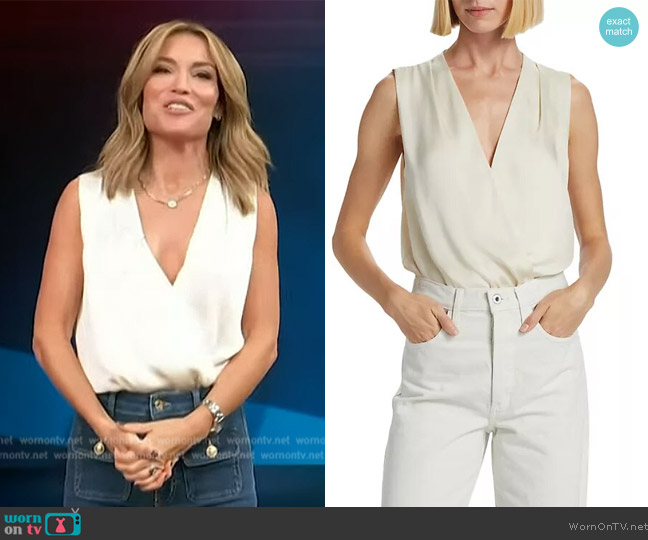 Favorite Daughter Date Satin Surplice Bodysuit worn by Kit Hoover on Access Hollywood