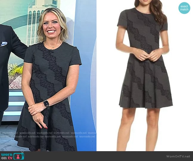Eliza J Fit & Flare Ponte Knit Dress with Black Vertical Lace worn by Dylan Dreyer on Today