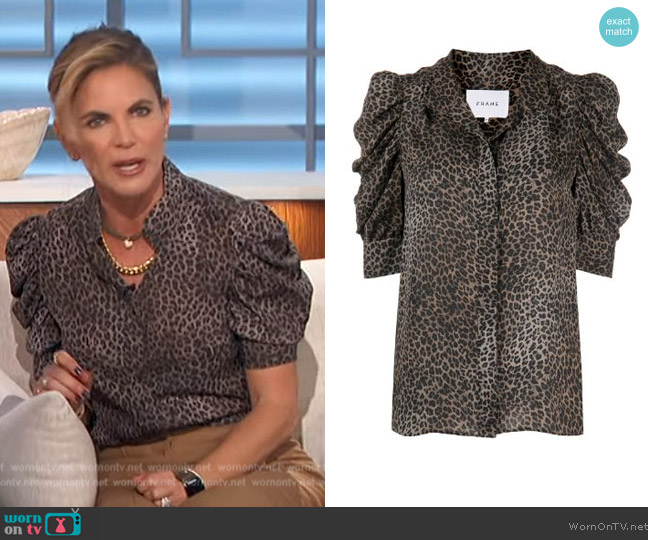 Frame Gillian Shirt in Leo Multi worn by Natalie Morales on The Talk