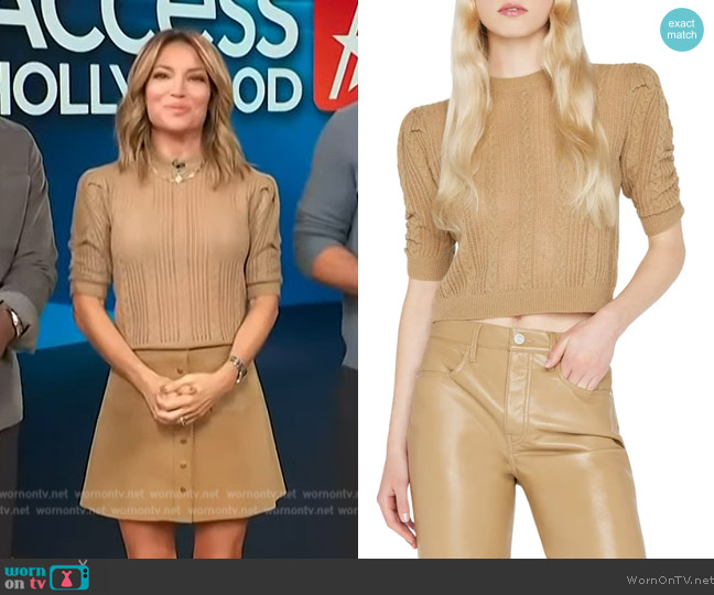 Frame Ruched Crop Short Sleeve Recycled Cashmere & Wool Sweater worn by Kit Hoover on Access Hollywood