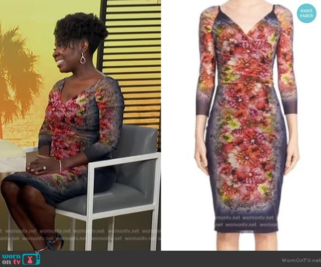 Fuzzi Tulle Mesh Stretch Knit Bodycon Midi Dress worn by Elaine Swann on Access Hollywood