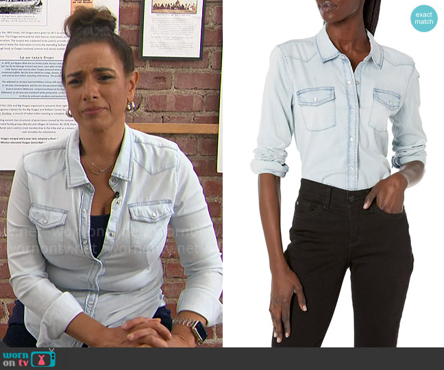 Guess Riley Denim Shirt in Daydream Blue Wash worn by Michelle Miller on CBS Mornings