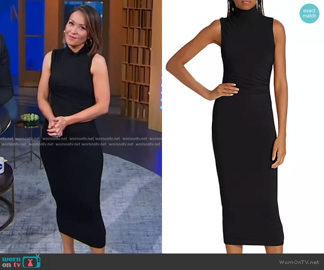 Good American Good Touch Mockneck Midi Dress worn by Eva Pilgrim on Good Morning America