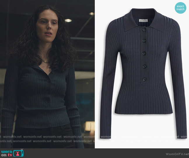 Good American Ribbed-knit polo shirt worn by Eva Victor (Rian) on Billions