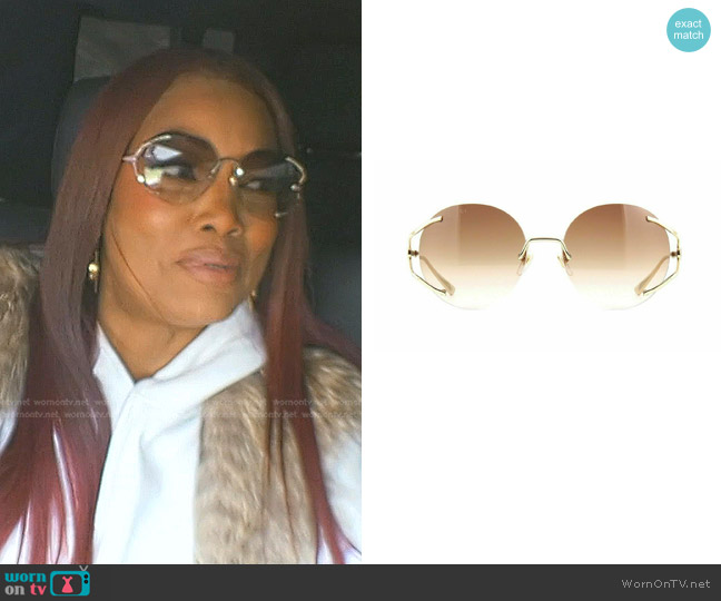 Gucci 57MM Round Sunglasses in Gold/Brown worn by Garcelle Beauvais on The Real Housewives of Beverly Hills