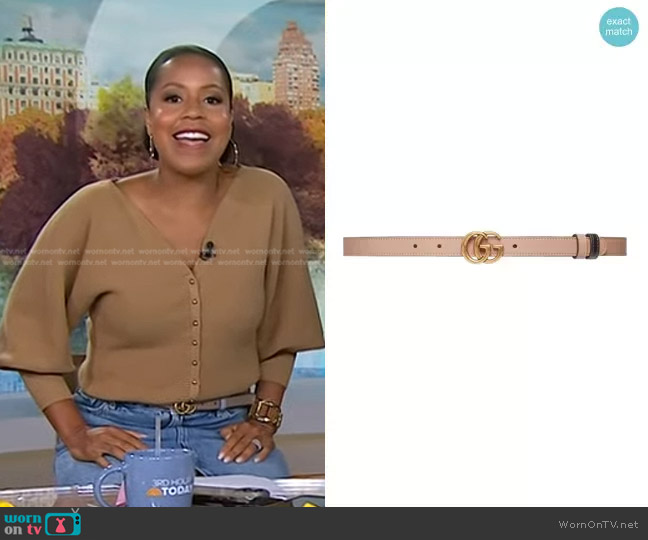 Gucci Reversible logo-plaque belt worn by Sheinelle Jones on Today