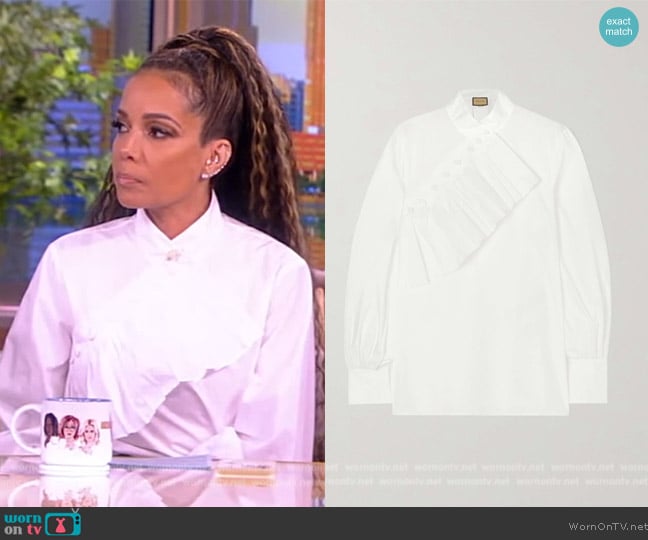 Gucci Ruffled Poplin Blouse worn by Sunny Hostin on The View