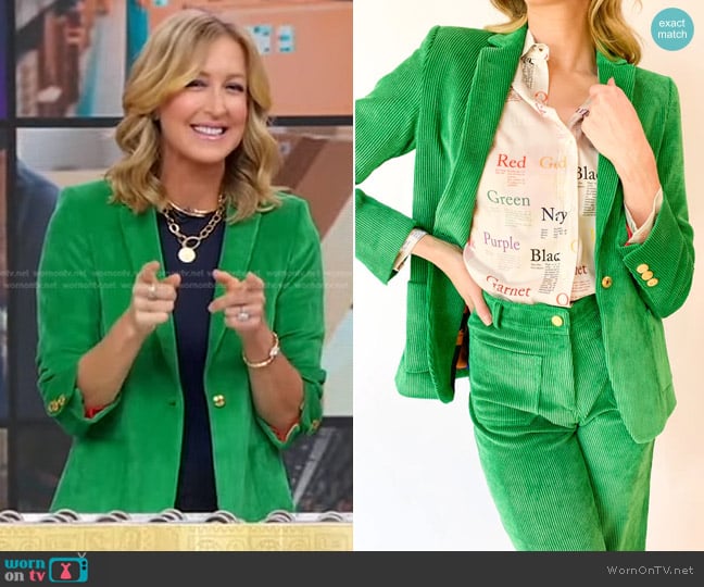 Vilagallo Harlow Corduroy Blazer in Green worn by Lara Spencer on Good Morning America