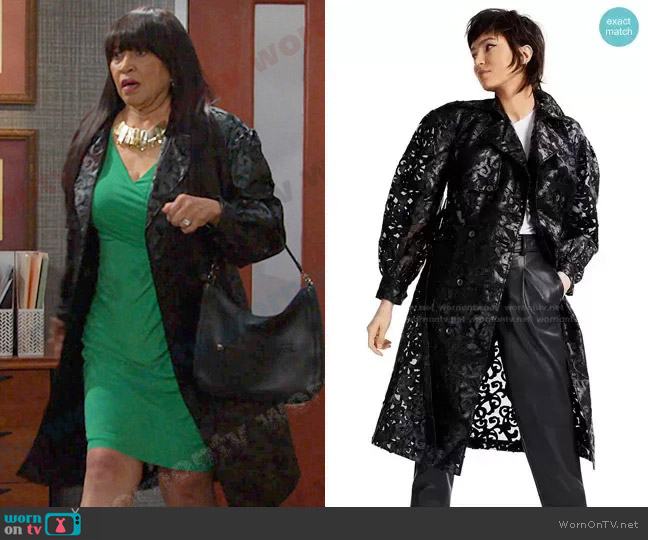 INC International Concepts Illusion Lace Trench Coat worn by Paulina Price (Jackée Harry) on Days of our Lives