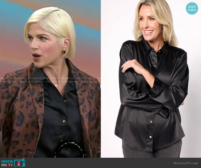 Isaac Mizrahi Live! x Selma Blair Magnetic Button Sateen Shirt worn by Selma Blair on Today