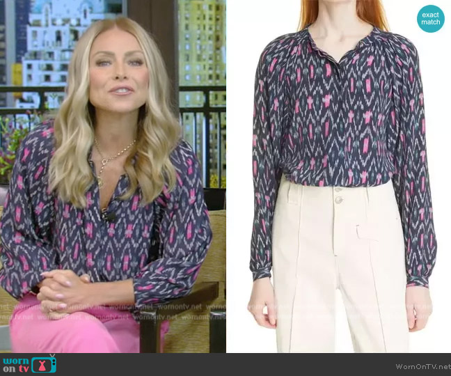 WornOnTV: Kelly’s blue printed blouse on Live with Kelly and Mark ...