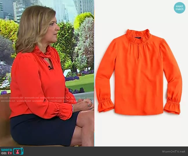 J. Crew Ruffleneck top worn by Christine Romans on Today