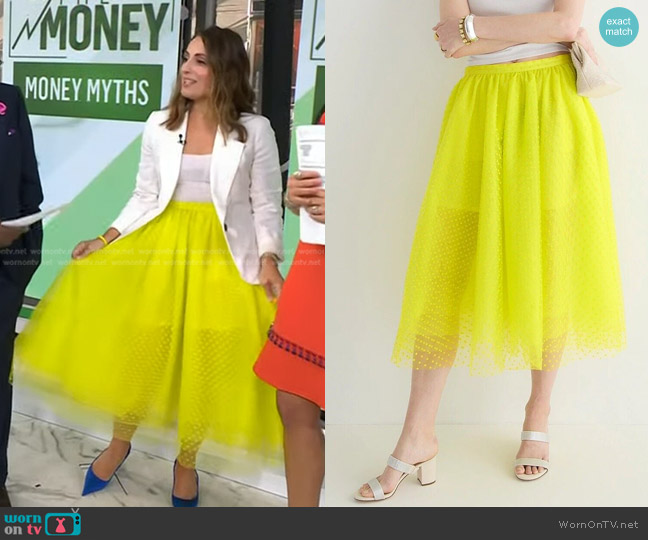 J. Crew Tulle Midi Skirt in polka dot worn by Farnoosh Torabi on Today