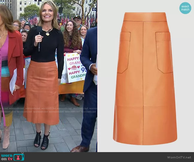 WornOnTV: Savannah’s black gathered top and orange skirt on Today ...