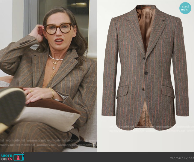 Kingsman Conrad Slim-Fit Striped Mélange Wool Suit Jacket worn by Jenna Lyons on The Real Housewives of New York City