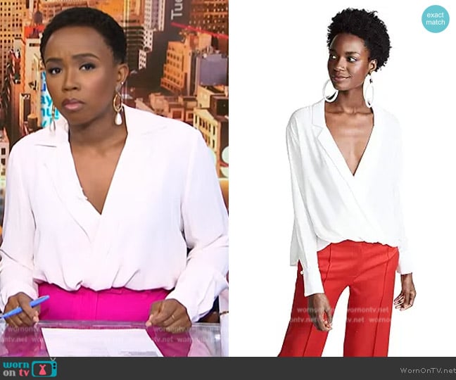 Likely Mimi Long Sleeve Half Tuck Blouse worn by Zinhle Essamuah on NBC News Daily