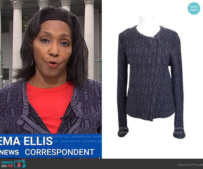 Loft  Knitted Blue Moto Jacket worn by Rehema Ellis on NBC News Daily