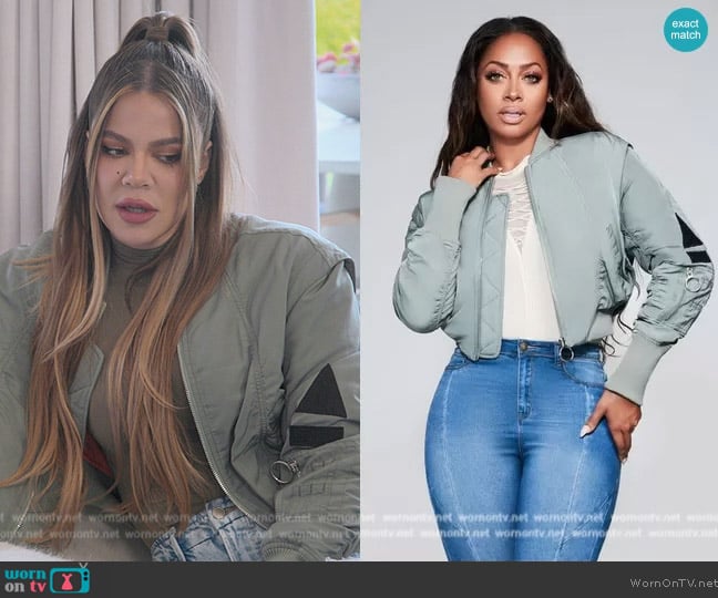 Kourtney Kardashian: Crop Bomber Jacket, Ripped Jeans