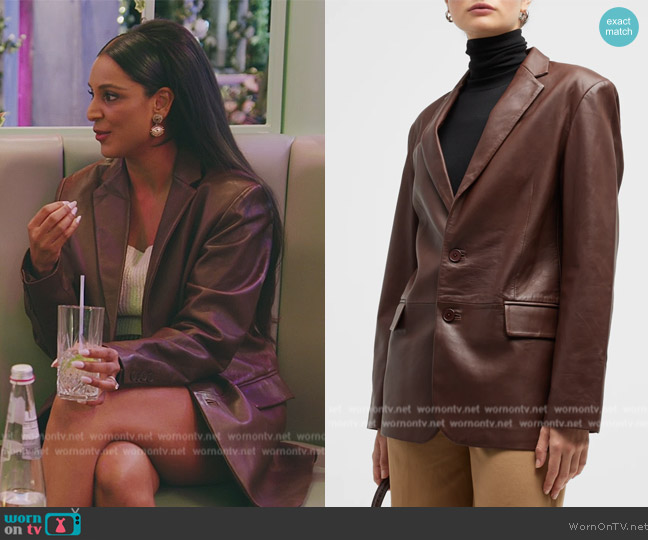 LaMarque Felina Oversized Boyfriend Leather Blazer worn by Jessel Taank on The Real Housewives of New York City