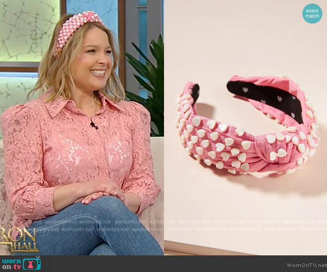 Lele Sadoughi Heart-Studded Linen Headband worn by Joanna Teplin on Tamron Hall Show