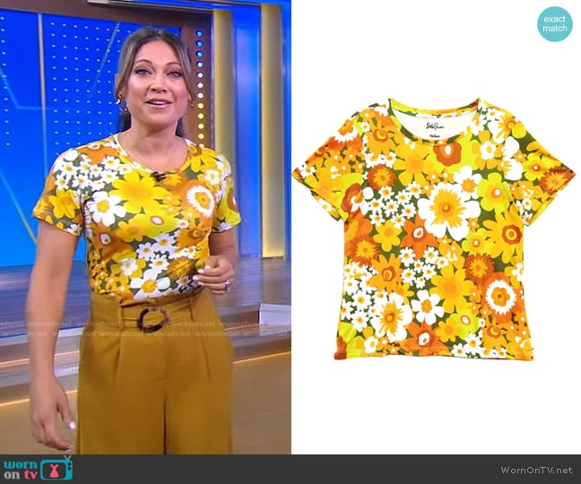 Lesley Evers Suzi Tee in Yellow Flower Power worn by Ginger Zee on Good Morning America