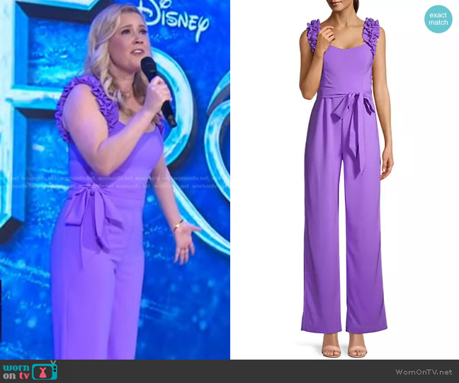 WornOnTV: Patti Murin's purple ruffle strap jumpsuit on Good Morning  America