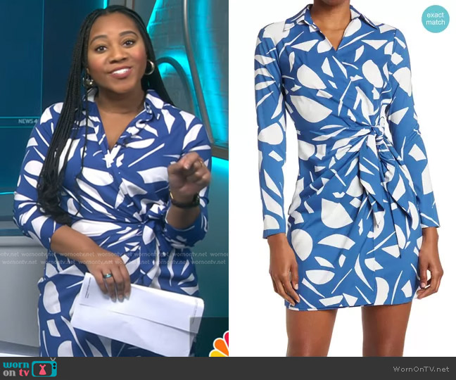 WornOnTV: Kay Angrum’s blue and white printed wrap dress on NBC News ...