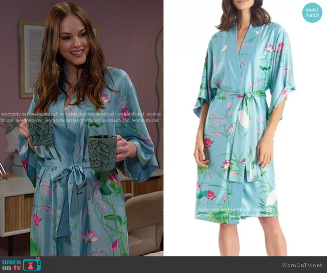 Natori Lotus Garden Satin Robe worn by Stephanie Johnson (Abigail Klein) on Days of our Lives