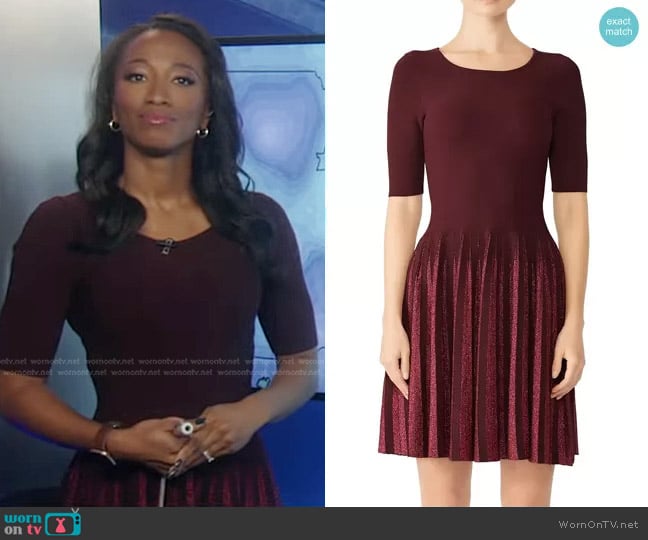 WornOnTV: Brittany’s burgundy lurex pleated dress on Good Morning ...