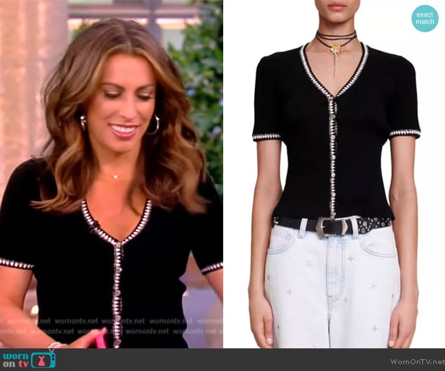 Maje Mimocrochet Short Sleeve Cardigan worn by Alyssa Farah Griffin on The View