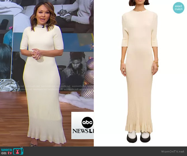 Maje Rooly Ruffle Hem Dress worn by Eva Pilgrim on Good Morning America