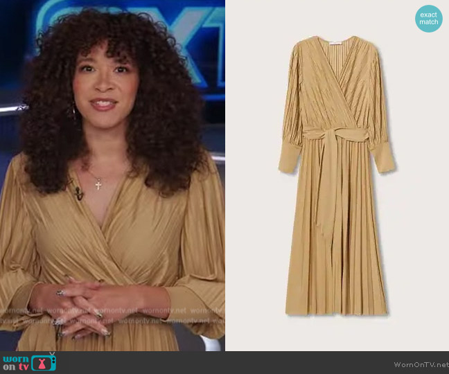 Mango Pleated Belt Dress worn by Megan Ryte on Extra