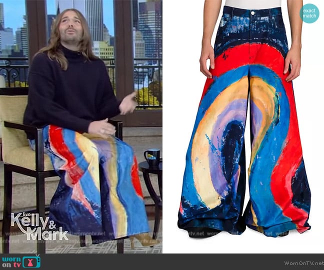 Marni Graphic Cotton-Blend Flared Denim Pants worn by Jonathan Van Ness on Live with Kelly and Mark