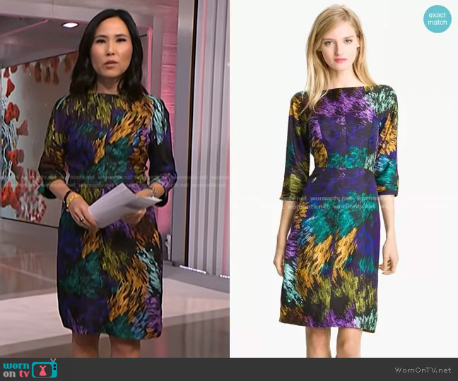 Milly Delaney Print Silk Sheath Dress worn by Vicky Nguyen on NBC News Daily