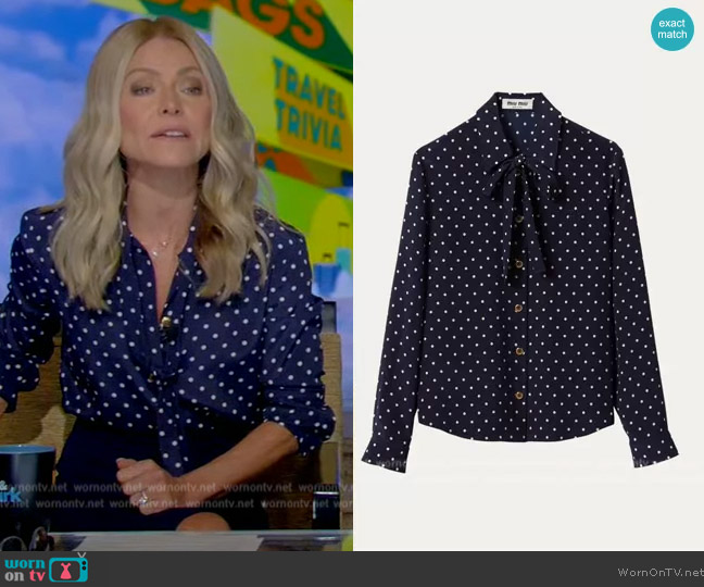 WornOnTV: Kelly’s blue polka dot blouse and skirt on Live with Kelly ...