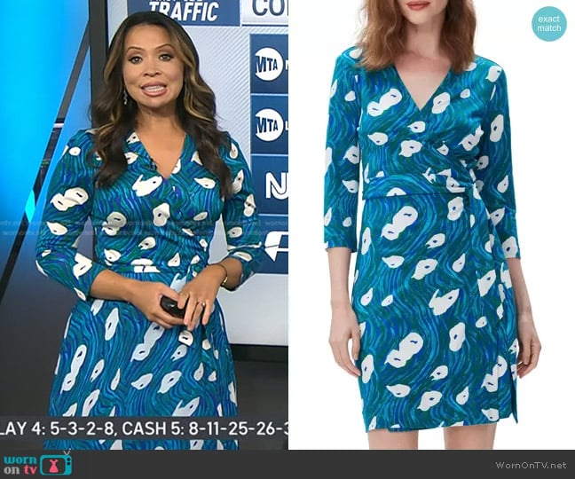 Diane Von Furstenberg New Julian Silk Wrap Dress in Ocean Tide Quetzal Green worn by Adelle Caballero on Today