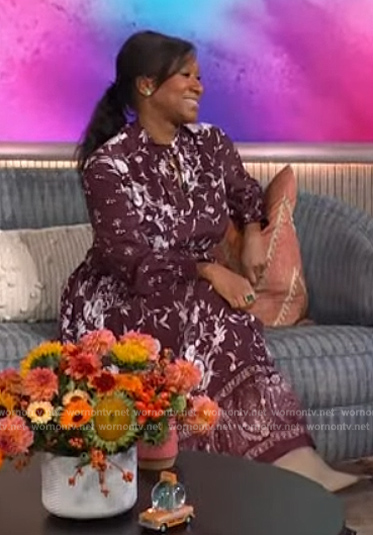 Nicole Avant's burgundy floral dress on The Kelly Clarkson Show