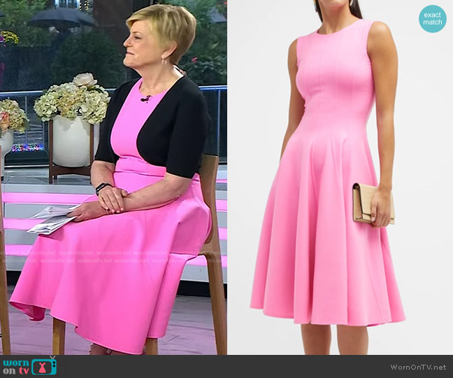 Oscar de la Renta Curved Seam Wool Midi Dress in Azalea worn by Anne Thompson on Today