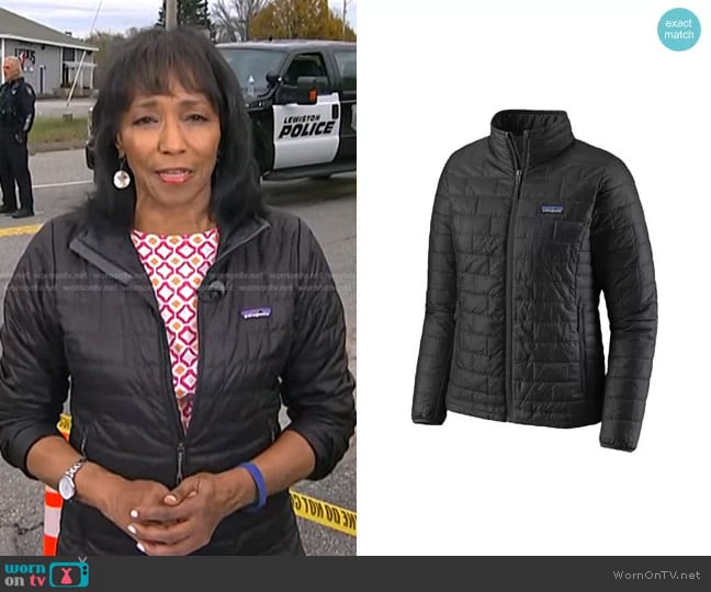 Patagonia Patagonia Nano Puff Jacket in Black worn by Rehema Ellis on NBC News Daily