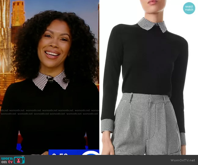 Alice + Olivia Porla Houndstooth Collared Sweater worn by Shirleen Allicot on Good Morning America
