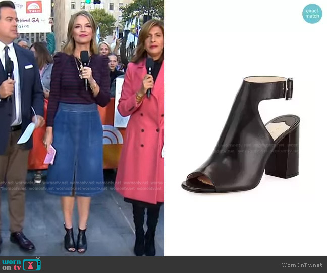 Prada Leather Ankle-Wrap Sandal in Nero worn by Savannah Guthrie on Today