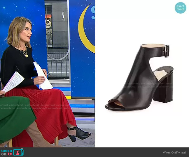 Prada Leather Ankle-Wrap Sandal in Nero worn by Savannah Guthrie on Today