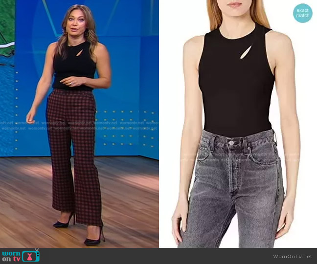 WornOnTV: Ginger’s black cutout top and plaid pants on Good Morning ...