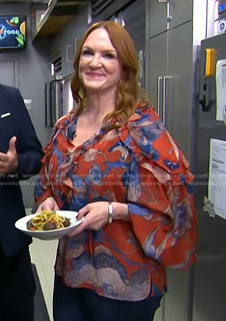 Ree Drummond's orange floral ruffle blouse on Today