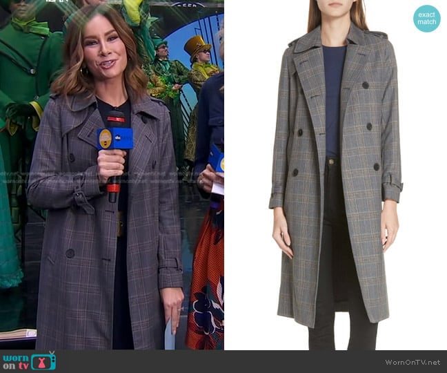 Sandro Roselier Plaid Trench Coat worn by Rebecca Jarvis on Good Morning America