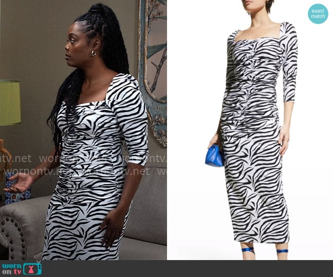 ASOS Design Oversized grandad blazer in zebra print worn by Sabrina Hollins (Novi Brown) on Tyler Perrys Sistas