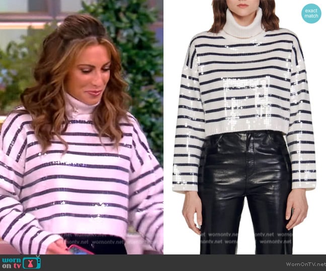 Sandro Ariel Stripe Sequin Turtleneck Sweater worn by Alyssa Farah Griffin on The View